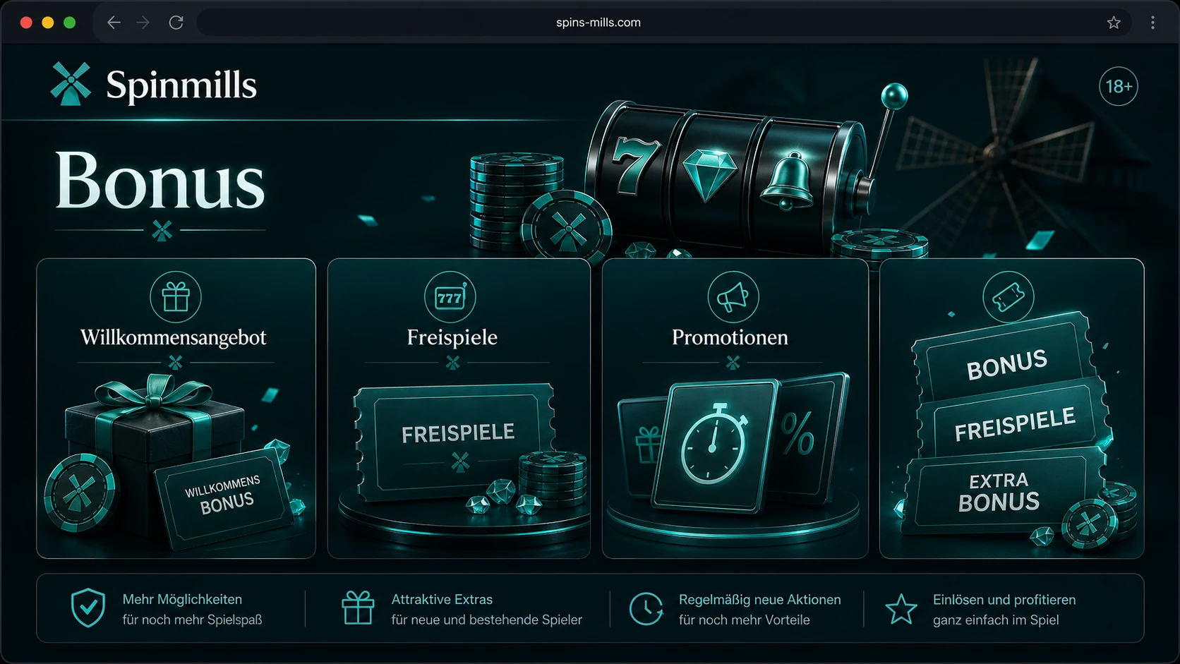 Spinmills Bonus und Freispiele